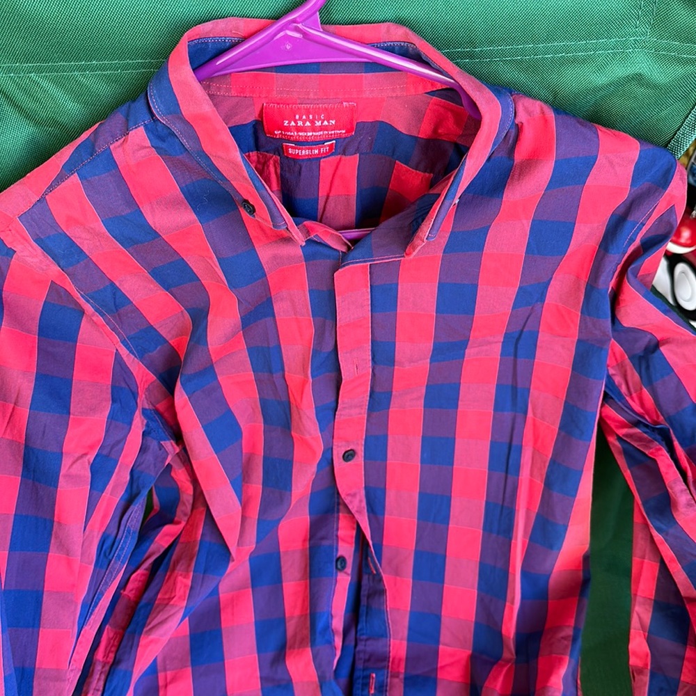 ZARA PLAID (S) SLIM FIT DRESS SHIRT